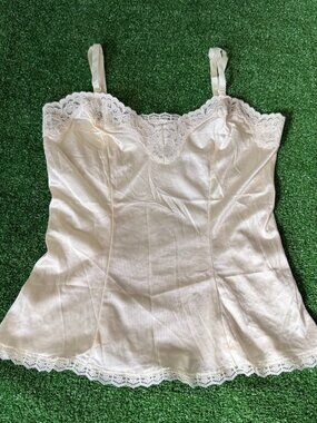 Vintage Mel-Lin Antron Nylon Lace Camisole Half Slip Cami Top Size S Made in USA